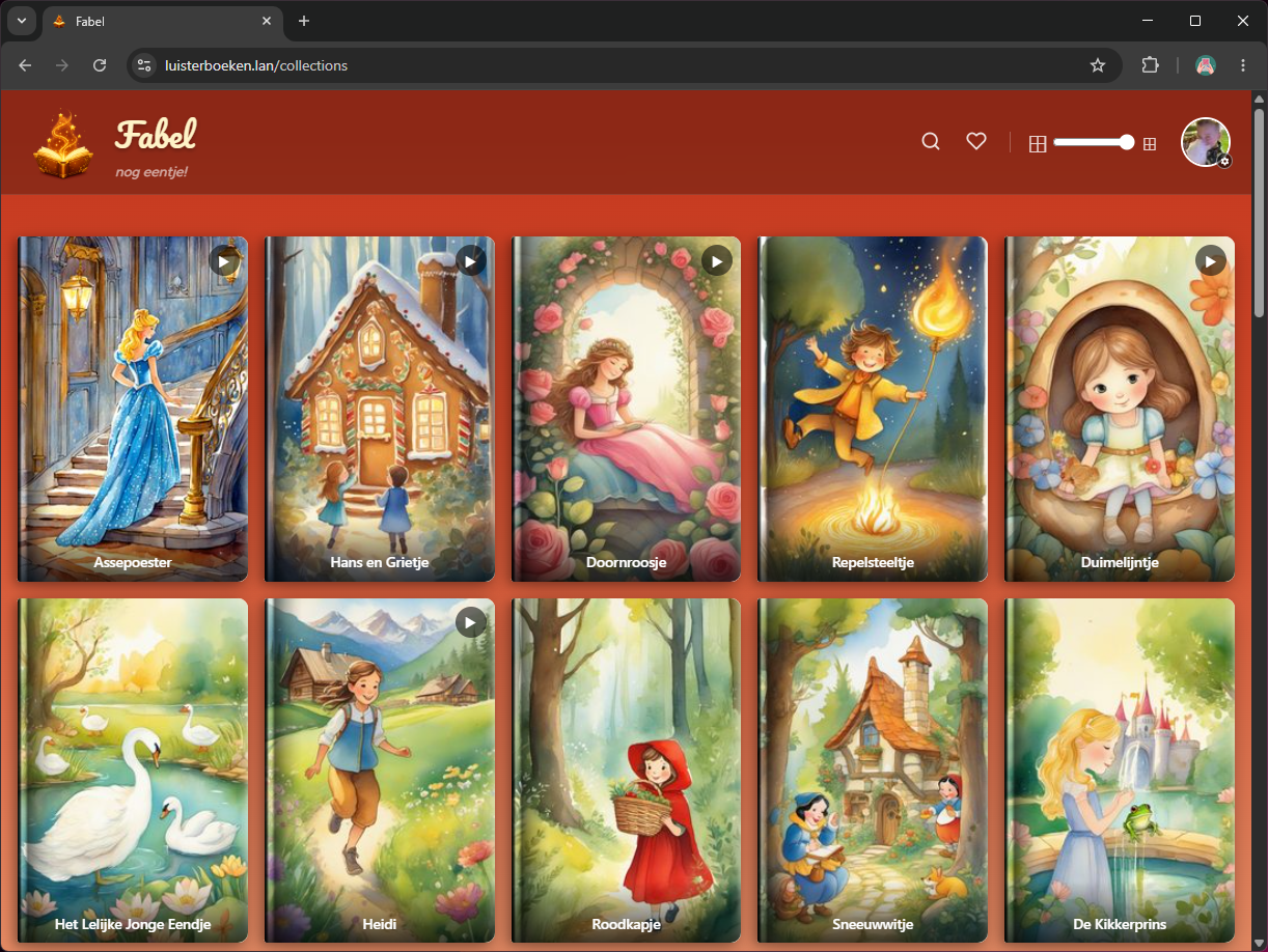 Collectie-overzicht van de sprookjesspeler app op iPad